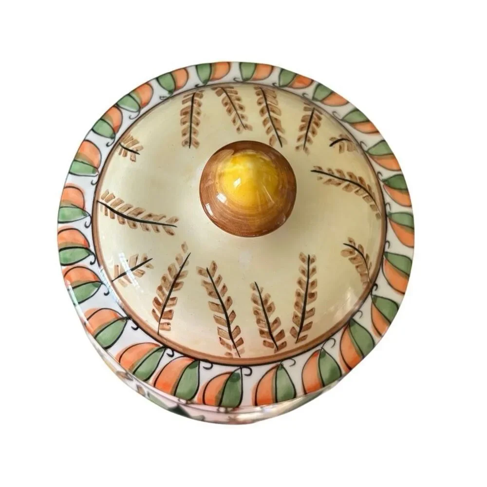 Vintage Handmade For Nonni’s Colorful Fruit Design Ceramic Biscotti Jar *Read*